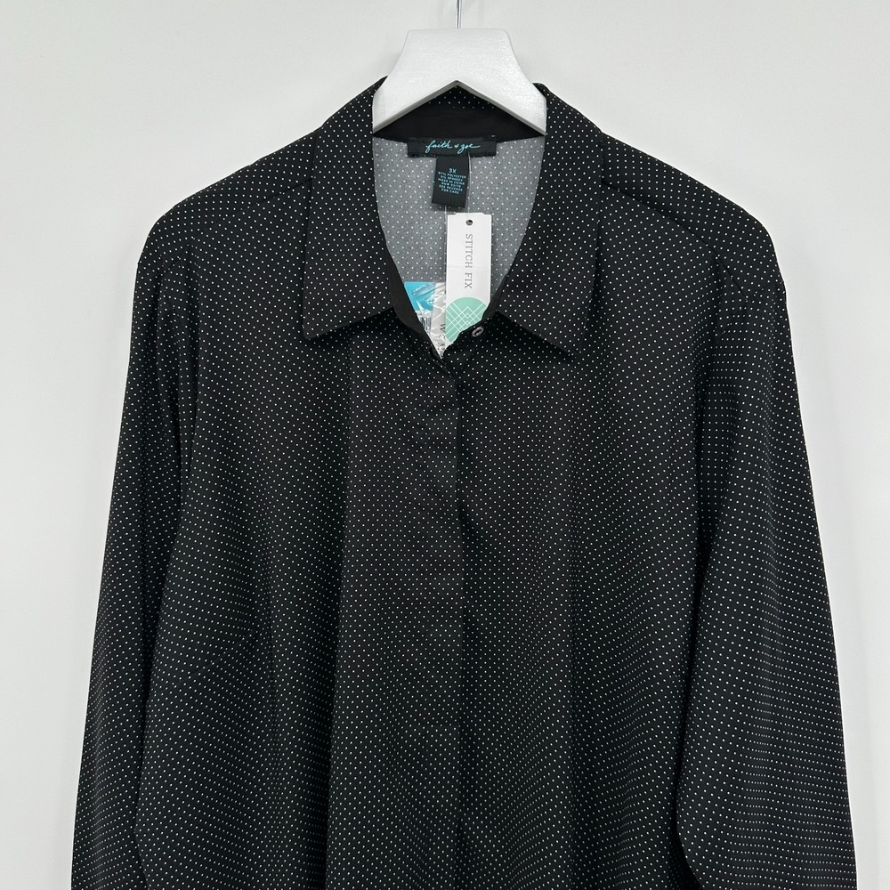 Faith‎ & Zoe Tunic Top Shirt 3X Stretch Button Up Dark Academia Polka Dot New - Picture 3 of 12